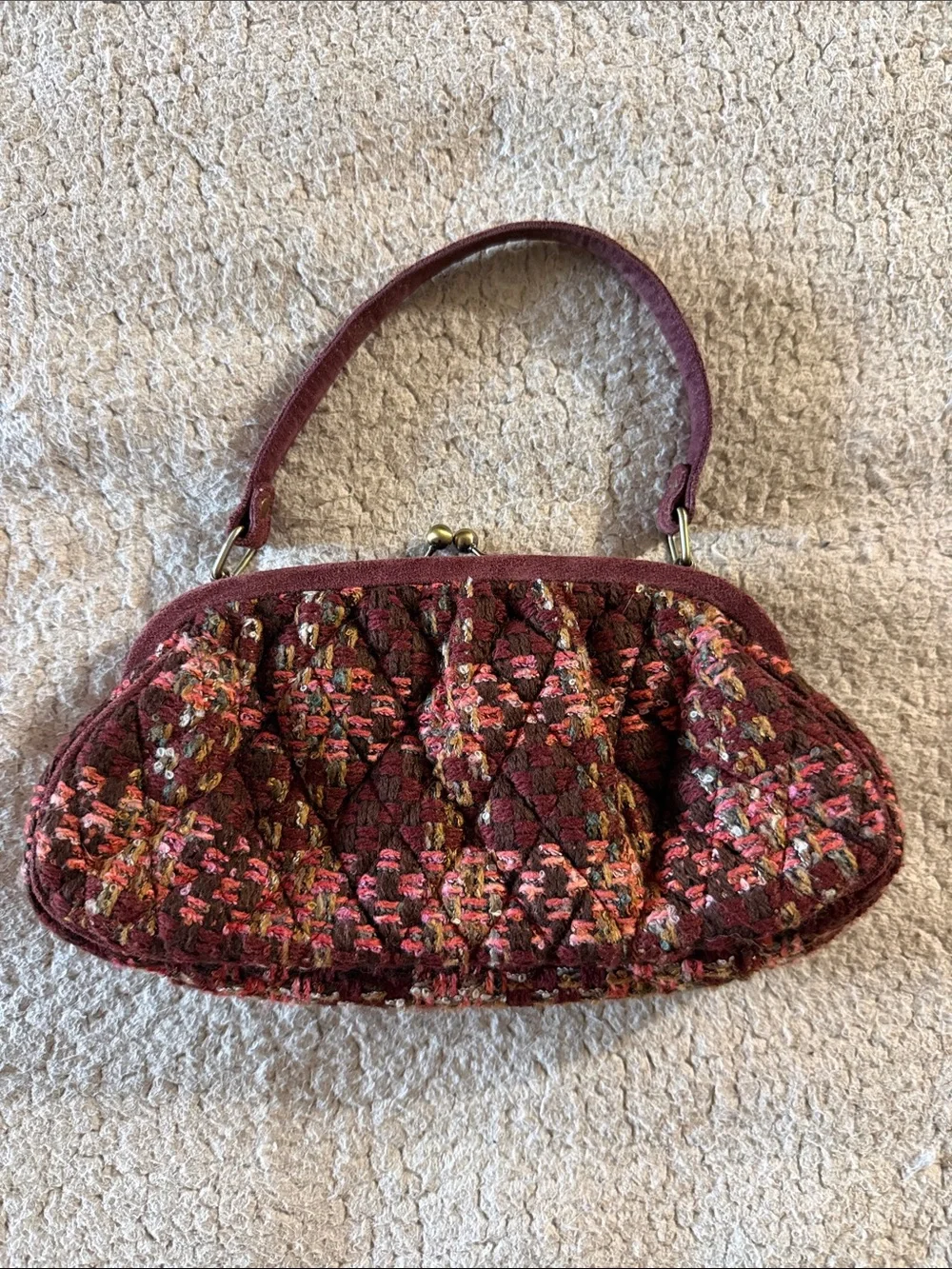 Vera Bradley Quilted Burgundy Suede Accent Kisslock Wristlet